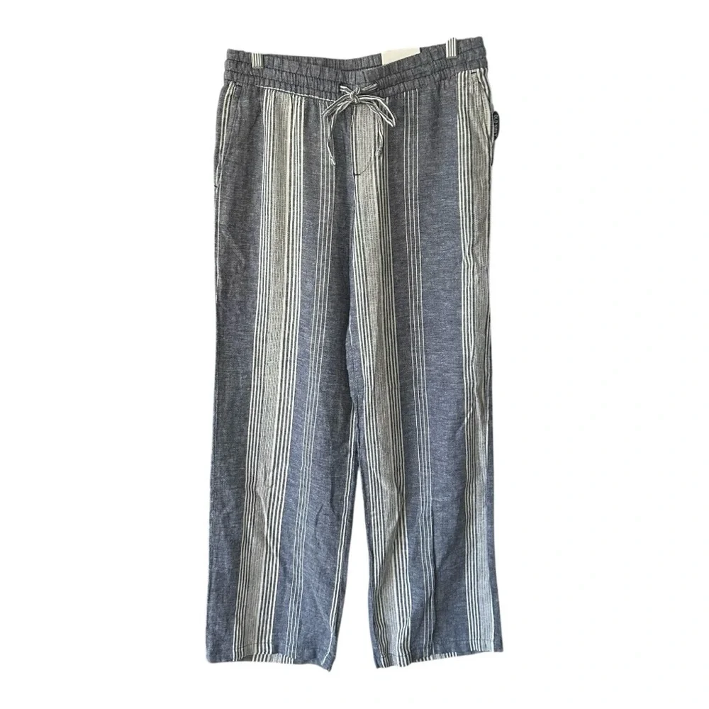 Old Navy Wide Leg Blue White Striped Linen Pants NWT Stretch Waist Size … - Picture 15 of 16